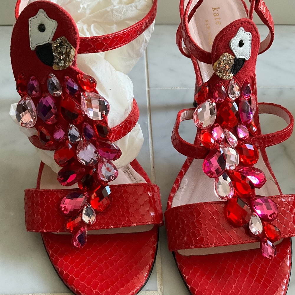 Kate Spade “Idalou” ruby python sandals with jewe… - image 2